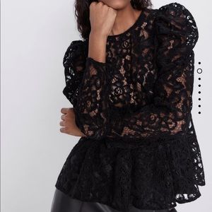 BNWT ZARA LACE BLOUSE WITH VOLUMINOUS SLEEVES
